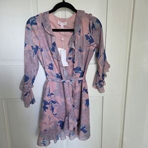 NWT Red Carter Floral Midi Dress With Ruffles Pastel Pink And Blue Size XS